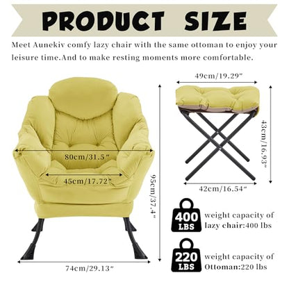 Lazy Chair with Ottoman, Comfy Reading Chair, Yellow | Cushioned Seat with Foldable Ottoman and Side Pocket, Lounge Chair for Bedroom, Living Room, Dorm and Small Spaces - color: Yellow