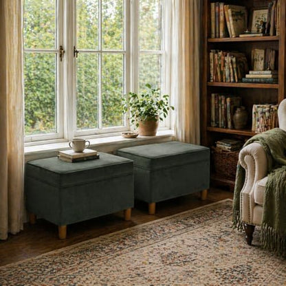 HomePop 24" Dinah Collection Storage Ottoman - Loden Green Velvet - color: Loden Green Velvet