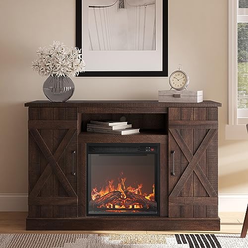 BELLEZE 47" TV Stand with 18" Electric Fireplace Heater & Media Entertainment Center Console Table for TV up to 50" with Open Storage Shelves & Cabinets - Veropeso (Espresso) - color: Espresso, style: 47" TV Stand/W 18" Fireplace