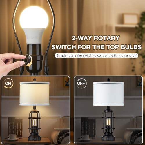 Modern Table Lamps Set of 2, Industrial 3-Way Dimmable Bedside Lamp with USB A+C Ports & AC Outlet, 25" Touch Control Nightstand Lamp LED Night Light for Living Room Bedroom Home(4 Bulbs Included) - color: Black-1