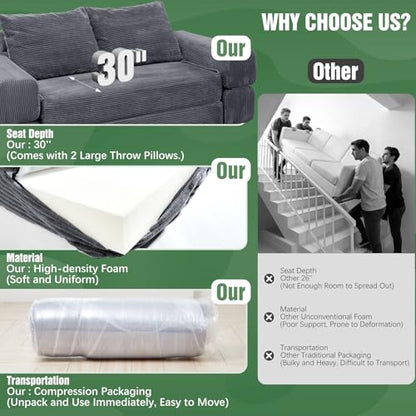 75" Convertible Sofa Bed, Fold Out Couch Bed Futon Sleeper Mattress with Pillows,3-in-1 Foldable Floor Couch Convertible Futon Sofa for Small Spaces - No Assembly Needed Dark Gray - color: Dark Gray