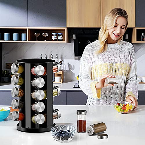Rotating Spice Rack Organizer for Cabinet, Spice Racks Storage with 20 Jars, Spinning Spice rack for Kitchen Countertop, Spice Holder,Seasoing Storage Racks, Silver - color: Silver