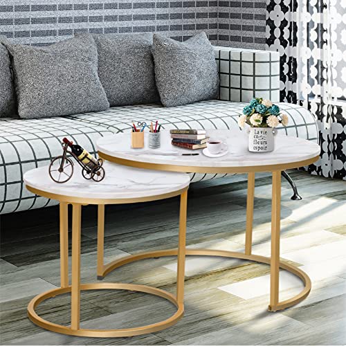 Nesting Coffee Table Faux White Marble for Small Place 2 Sets Modern Furniture Living Room Sets End Side Table Night Stand for Bed Room Dining Room - color: White Marble
