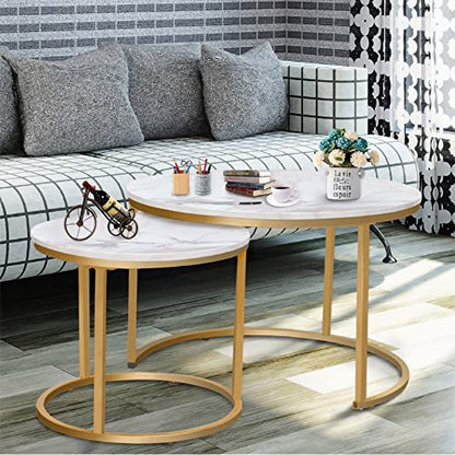 Nesting Coffee Table Faux White Marble for Small Place 2 Sets Modern Furniture Living Room Sets End Side Table Night Stand for Bed Room Dining Room - color: White Marble