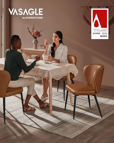 VASAGLE EKHO Collection - Dining Chairs Set of 2, Upholstered Kitchen Chairs, Comfortable Seat, Synthetic Leather with Stitching, Mid-Century Modern, Easy Assembly, Living Room Lounge, Caramel Brown - color: Caramel Brown, size: Set of 2, style: Without S