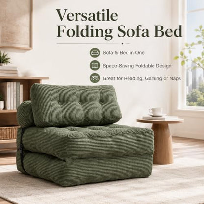 Green Convertible Sofa Bed Folding Sofa Bed Sleeper Chair Couch Beds, Comfy Floor Beds with Pillow and Back Support, Small Couch for Bedroom, Living Room - color: Green