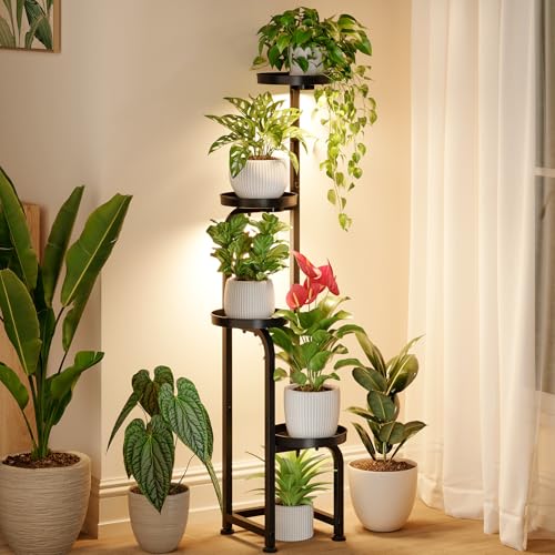 Bamworld Plant Stand with Grow Light Corner Metal Flower Pot Stands | 4 Tier Plant Shelf with Grow Lights for Patio Garden Balcony Living Room Bedroom(Patent Design) - color: Grow Light, style: Spiral 4Tier