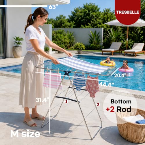 TRESBELLE Stainless Steel Clothes Drying Rack,Foldable Laundry Dryer,Size M | Space-Saving Garment Airer, Portable Indoor Outdoor Use, Heavy Duty Rustproof Design, Compact for Apartment Closets - size: Medium