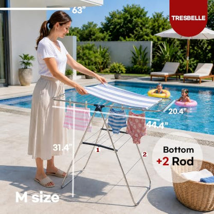 TRESBELLE Stainless Steel Clothes Drying Rack,Foldable Laundry Dryer,Size M | Space-Saving Garment Airer, Portable Indoor Outdoor Use, Heavy Duty Rustproof Design, Compact for Apartment Closets - size: Medium