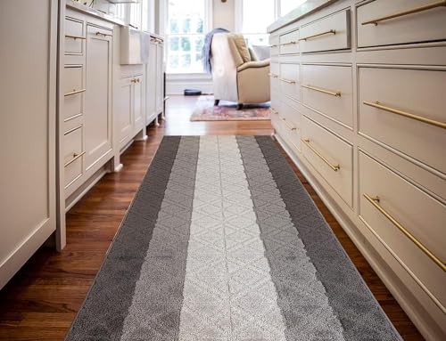 Custom Length Special Size Non-Slip Carpet Runner Rug for Long Narrow Hallways, Prevent Slippery Cold Floors, Triangles Grey, 25'' x 3' Doormat Size - color: Triangles / Grey, size: 2'1" x 3' (Rectangular)