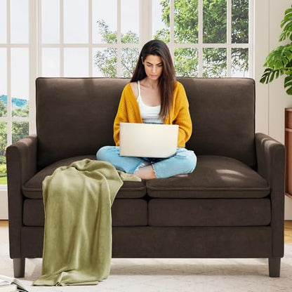 Welzona 3-Layers Cloud Loveseat Sofa, 51" Small Couch, Teddy Small Sofa | Comfy Teddy Fabric, Washable Covers, Tool-Free Setup, All-wood Futon Couch for Living Room, Bedroom, Small Spaces, Brown - color: Brown, size: cloud loveseat