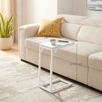 C-Shaped End Table, Small Sofa Table with Metal Frame, Adjustable Height Side Table for Couch, Living Room, Bedroom, Bedside (White, Small) - color: White, size: Small