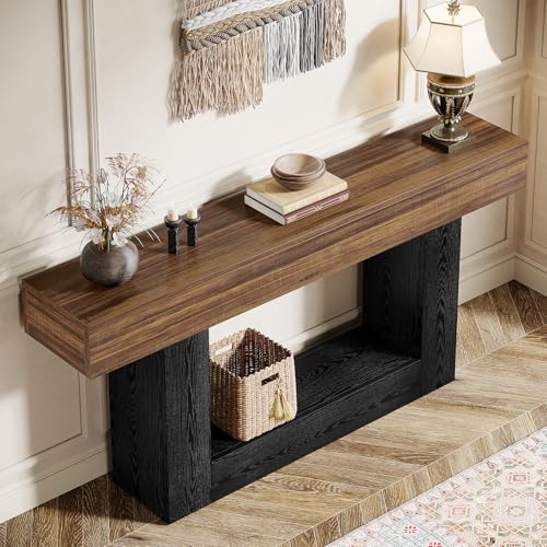 Tribesigns 63" Console Table, Farmhouse 2-Tier Entryway Table with U-Shaped Base, Narrow Long Wood Behind Couch Table for Living Room, Hallway, Foyer, Dark Brown & Black - color: Dark Brown & Black