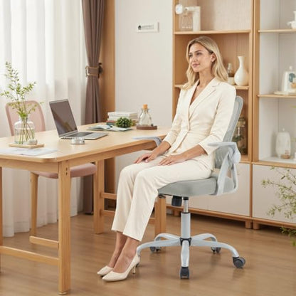 DUMOS Office Chair, Ergonomic Home Desk Chair, Ergonomic Lumbar Support | Height Adjustable, Flip-up Armrest, Rocking Mode, 360 Swivel, Conference Room, Grey - color: Grey Flip Arm