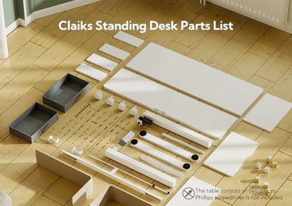 Claiks Standing Desk with Drawers, Adjustable Stand Up Electric Small Standing Desk Adjustable Height with Storage Shelf and Splice Board, 40 Inch, White - color: White, size: 39.4×23.6