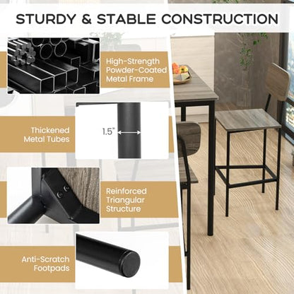 Giantex 5-Piece Dining Table Set W/Counter Height Table & 4 Bar Stools, Modern Kitchen Dining Set W/Footrest & Backrest, Space-Saving Dinette Set for Pub, Dining Room, Restaurant (Black Oak) - color: Black Oak