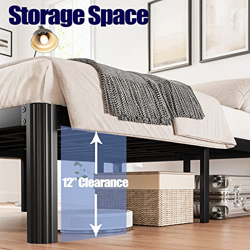 Hunlostten 14in Full Size Bed Frame No Box Spring Needed, Heavy Duty Metal Platform Bed Frame Full with Round Corners, Easy Assembly, Noise Free, Black - size: Full, style: 14 Inch