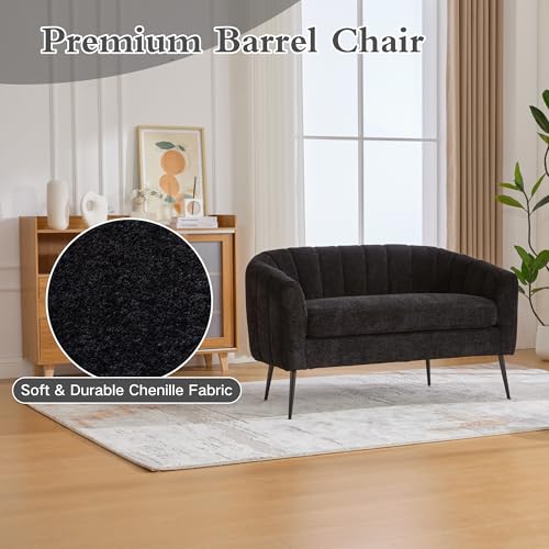 Chifee & Vingol Black Loveseat Sofa 50.2'' Wide Upholstered Loveseat Accent Couch with Metal Legs Modern 2-Seater Sofa for Living Rooms Bedroom Apartment Office,Black - color: S3055-black