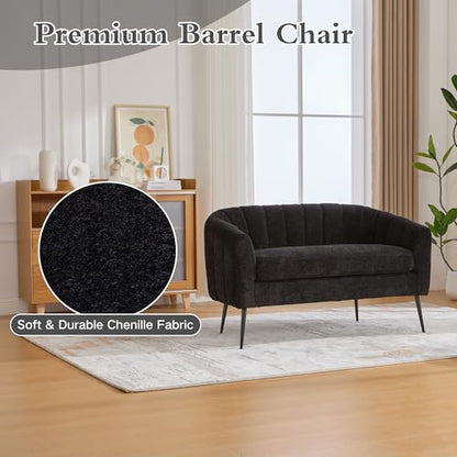 Chifee & Vingol Black Loveseat Sofa 50.2'' Wide Upholstered Loveseat Accent Couch with Metal Legs Modern 2-Seater Sofa for Living Rooms Bedroom Apartment Office,Black - color: S3055-black