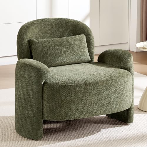 Accent Chair for Living Room, Modern Chenille Fabric Lounge Reading Sofa Chair with Lumbar Pillow, Upholstered Arm Chairs for Bedroom, Office, Green - color: Green
