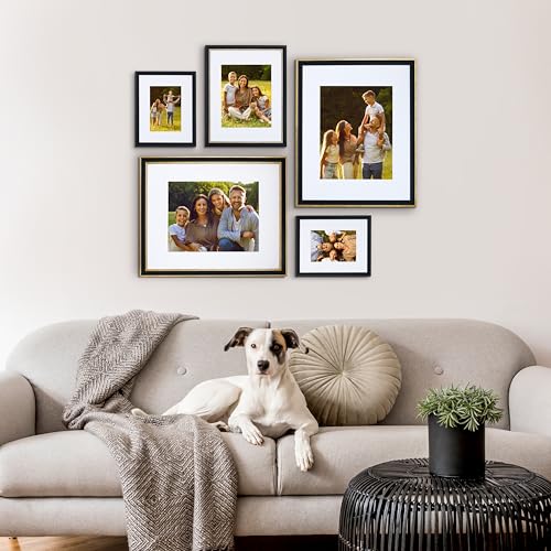 Mixed Gallery Wall Frame Set, (2) 16x20 Inch, (1) 11x14 Inch, and (2) 8x10 Inch, 5 Piece, Black/Gold - color: Black/Gold