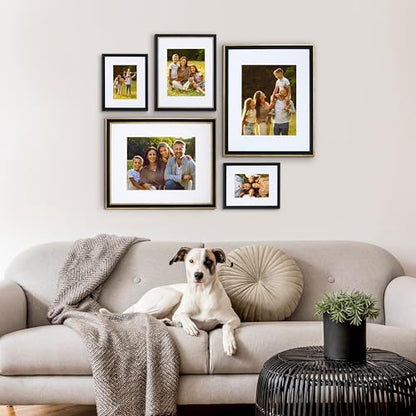 Mixed Gallery Wall Frame Set, (2) 16x20 Inch, (1) 11x14 Inch, and (2) 8x10 Inch, 5 Piece, Black/Gold - color: Black/Gold
