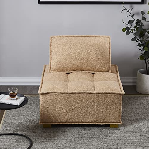 KEVINSPACE 31.5" Modular Sectional Sofa Couch, Armless Floor Chair with Gold Wood Legs and Pillow, Teddy Fabric Convertible Sofa, Variable Sectional Sofa for Living Room, Free Combination, Khaki - color: 1pcs Khaki
