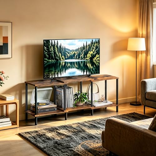 TV Stand, Entertainment Center, Industrial TV Media Console Table with Open Storage Shelves, 2 Tier TV Cabinet for Living Room, Bedroom LTS107RB - color: Rustic Brown