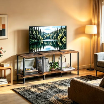 TV Stand, Entertainment Center, Industrial TV Media Console Table with Open Storage Shelves, 2 Tier TV Cabinet for Living Room, Bedroom LTS107RB - color: Rustic Brown