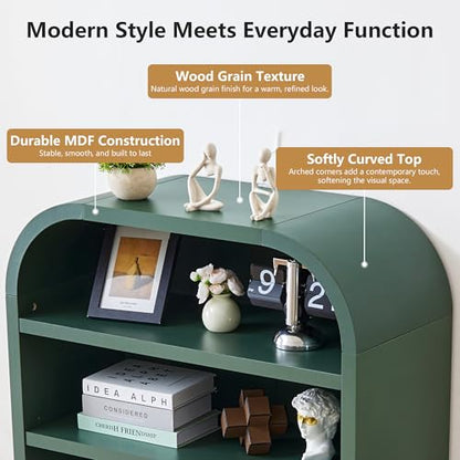 LEVNARY 70" Tall Arched Bookcase, 7-Tier Freestanding Storage Cabinet with Adjustable Shelves, Thick MDF Bookshelf for Bathroom Living Room Bedroom (Green) - color: Green