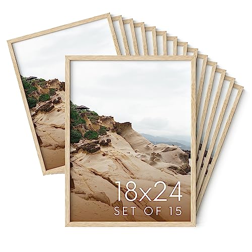 Haus and Hues 18x24 Natural Oak Wood Picture Frames Set of 15 - Premium Bulk Picture Frames 12x16 Bundle - Elegant Gallery Wall Frame Set for Posters, Art Display - Ideal for Wall Decor in Home & - color: Beige Oak, size: 18x24 in, style: Set of 15