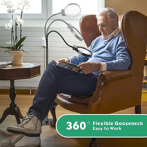 Large 10X Rechargeable Hands Free Magnifying Glass for Reading with Light | Flexible Gooseneck Floor Magnifying Lamp,36 LED,Adjustable Brightness,Lighted Magnifiers for Reading,Sewing,Crafts