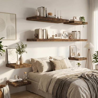 Vivelove Deep Floating Shelves 40x12” Set of 2, Rustic Brown | Easy Install With Hardware, 2" Thick, Invisible Brackets, Wall Mounted, No Sagging, For Any Room - color: Rustic Brown, size: 40”wx12”dx2”h