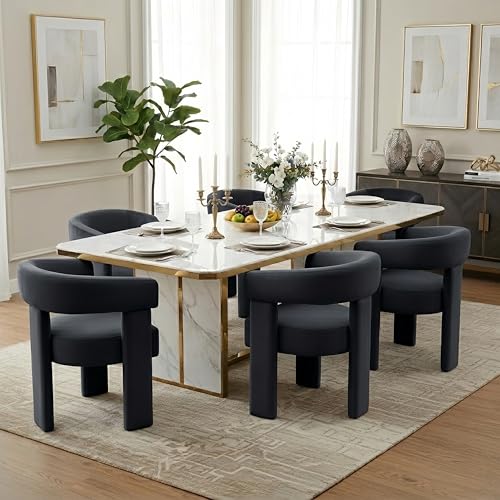 Black Velvet Dining Chair Modern Barrel Chair with Open Curved Back Armrests Compact Accent Chair for Kitchen Dining Room Living Room - color: Black, size: Set of 1