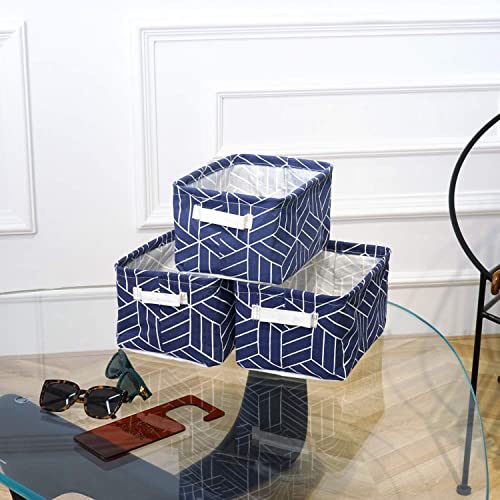 CROWNED 6 Pcs Storage Basket Foldable Cube Fabric Bins Square Mini Box Receive Organizer Rectangle Canvas with Handles for Home Office Books Small 11x8x6.3 inch Navy | 11x8x6.3 inch Square Mini Box Receive Organizer, Small Rectangle Canvas with Handles, F