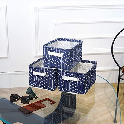 CROWNED 6 Pcs Storage Basket Foldable Cube Fabric Bins Square Mini Box Receive Organizer Rectangle Canvas with Handles for Home Office Books Small 11x8x6.3 inch Navy | 11x8x6.3 inch Square Mini Box Receive Organizer, Small Rectangle Canvas with Handles, F
