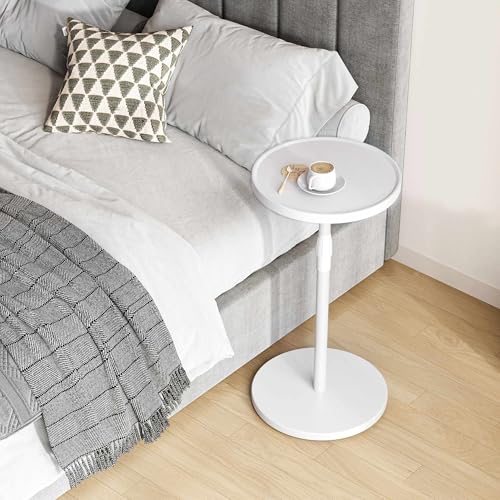 Adjustable Round Side Table, Pedestal Drink Table for Small Spaces | Small End Table, Tall Round Nightstand for Living Room Bedroom White ET-010WW - color: White