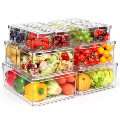 14Pack Fridge Organizer, Stackable Refrigerator Organizer Bins with Lids | BPA-Free Clear Plastic Storage Containers For Kitchen Cabinets, Fridge, Drinks, Fruits, Vegetables, Cereals, Counter Storage - size: 14-PACK