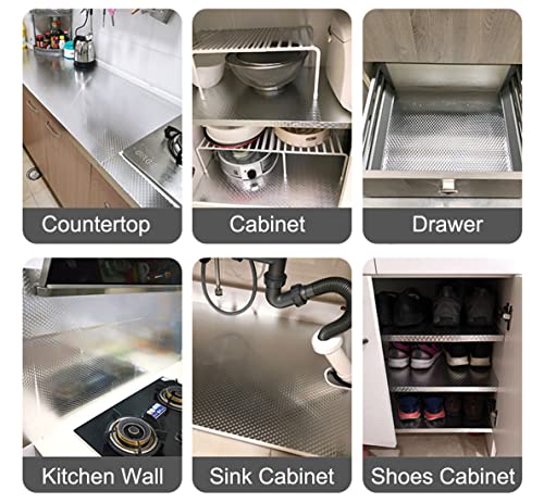 Kitchen Backsplash Wallpaper Oil Proof Sticker Aluminum Foil Contact Paper | Silver Self-Adhesive Shelf Liner Cabinet Liner Waterproof and Heat Resistant Peel and Stick Wallpaper (15.7X197 Inches) - size: 15.7" x 197"