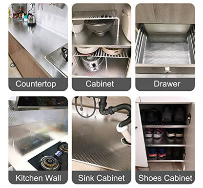 Kitchen Backsplash Wallpaper Oil Proof Sticker Aluminum Foil Contact Paper | Silver Self-Adhesive Shelf Liner Cabinet Liner Waterproof and Heat Resistant Peel and Stick Wallpaper (15.7X197 Inches) - size: 15.7" x 197"