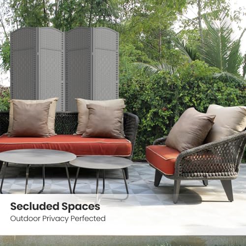 4 Panel Folding Room Divider,Woven Privacy Screen,Grey | Solid wood frame, handcrafted diamond pattern, 6FT tall, extends to 63 inches wide, no assembly required - color: Grey, size: 4-Panel
