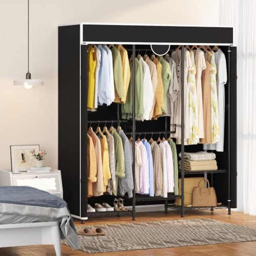 Heavy Duty Clothes Rack with Cover Portable Wardrobe with Storage Shelves | Adjustable Closet System 1100 lb Capacity 70.87 x 15.75 x 76.46 in for Bedrooms Walk In Closets and Laundry Rooms - color: 70.87" (Black)