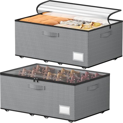 Dayacoco Under Bed Storage With Wheels,10in Underbed Storage Containers 65L | Large Capacity Underbed Storage, No Assembly Required Rolling Under Bed Storage for Clothes Blankets Shoes Grey - size: 10.1 inch height-grey