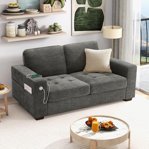 Hanherry 70" Sofa for Living Room, Modern Comfy Couch with Medium Firm Seat Cushion, Removable Cover,Wide Armrest,USB/Type-C Port,Chenille Fabric Couches for Small Space,Apartment - color: Dark Gray, size: 70 Inch