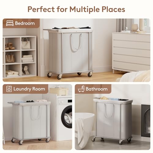 Lifewit 200L Rolling Laundry Basket with Steel Frame, Removable Bag, Silver Gray - color: Silver Gray, size: 200L
