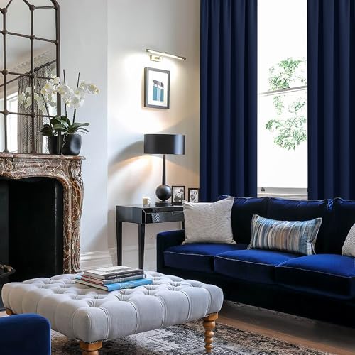 JIUZHEN Blackout Curtains for Bedroom– Thermal Insulated,Noise Reducing Room Darkening Drapes for Living Room, Rod Pocket Curtains with Tiebacks, Set of 2 Panels, 42 x 63 Inch Length, Navy Blue - color: Navy Blue, size: 42"W x 63"L (Pack of 2)