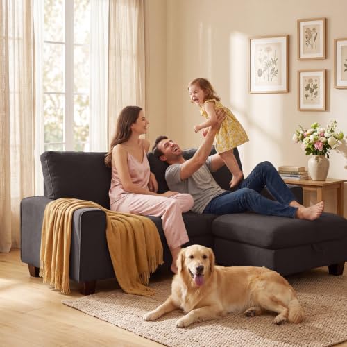DOPEDIO L-Shaped Sectional Sofa with Storage Ottoman, Modern Chenille Recliner Loveseat, Removable Couch Covers, Pocket Spring Cushions, Solid Wood Frame, Easy to Install (71.25inch, Dark Grey) - size: 71.25 inch-L, style: Dark Grey Chenille