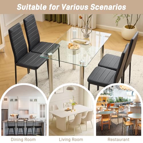 Karl home Dining Chairs Set of 4, PU Leather & High Back, Black | Black kitchen chairs with padded seats & foot cap protection for dining kitchen living room,300lbs capacity,space-saving - color: Black, size: Set of 4