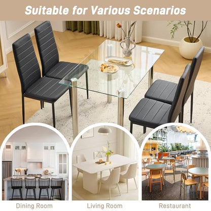 Karl home Dining Chairs Set of 4, PU Leather & High Back, Black | Black kitchen chairs with padded seats & foot cap protection for dining kitchen living room,300lbs capacity,space-saving - color: Black, size: Set of 4