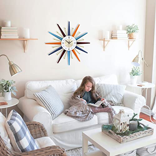 FIELDY Large Wall Clock 22 Inch Mid Century Wall Clocks Starburst Clock Non Ticking Battery Operated 3D Wall Clocks Home Décor for Living Room, Kitchen, Dining Room, Bedroom - size: Normal